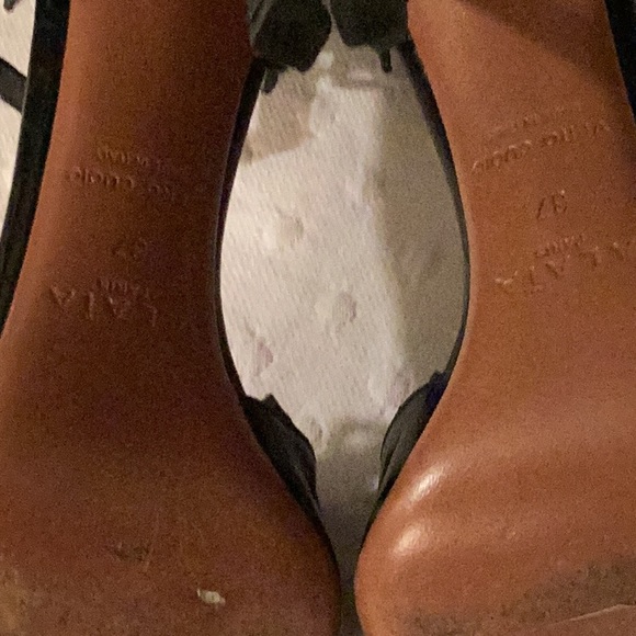 Alaina Paris black laser cut stiletto heels ankle straps leather sandals #37/7 M - Picture 11 of 11